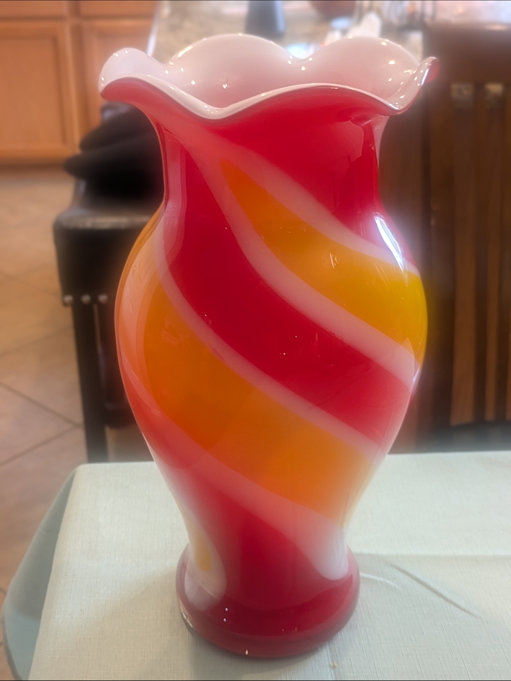 Handblown Red, White and Yellow Swirl Glass Vase - Home Accents - Picture 6 of 6